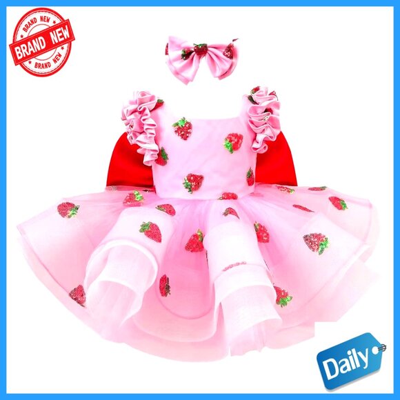 Girls Layered Tulle Birthday Dress with Bow and Headband 9-18 Months